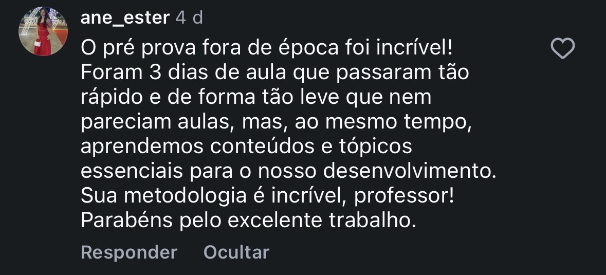 Depoimento de aluna sobre o Pré-Prova