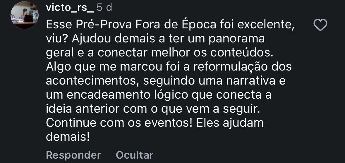 Depoimento de aluno sobre o Pré-Prova