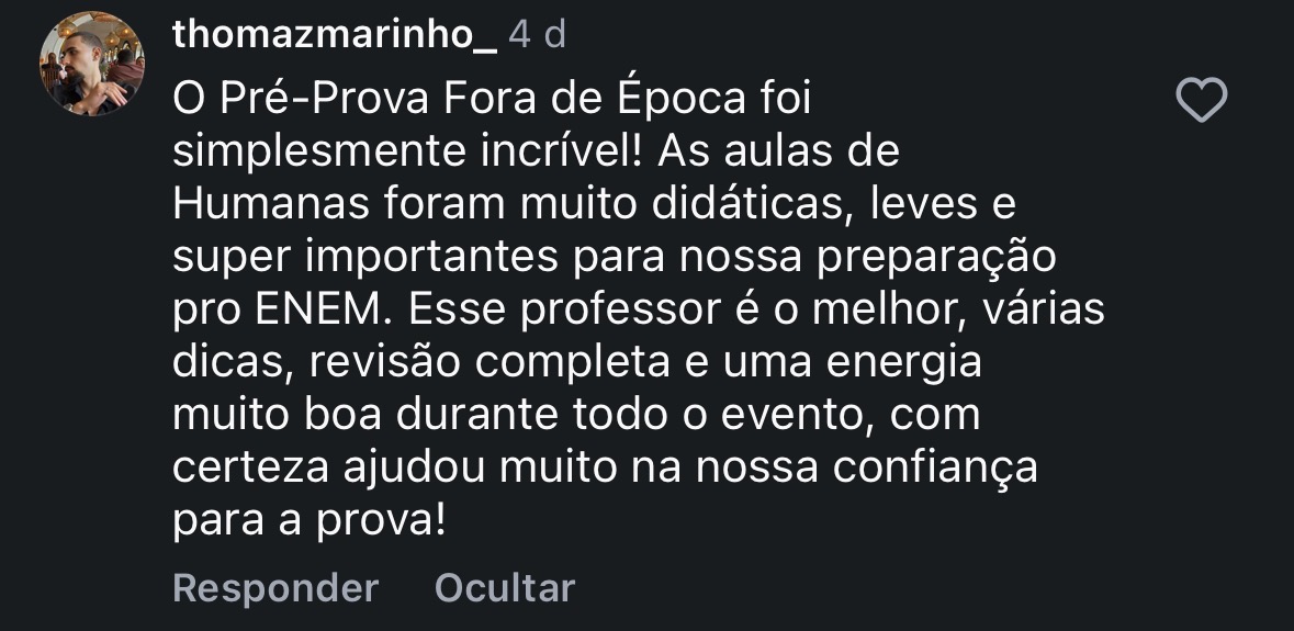 Depoimento de aluno sobre o Pré-Prova