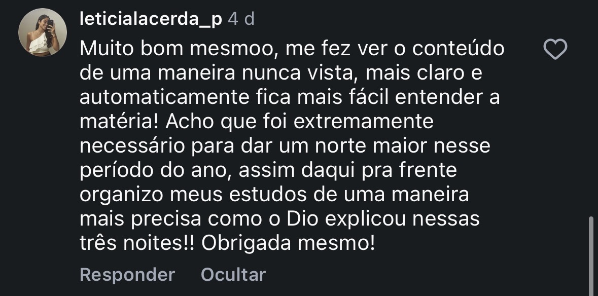Depoimento de aluna sobre o Pré-Prova