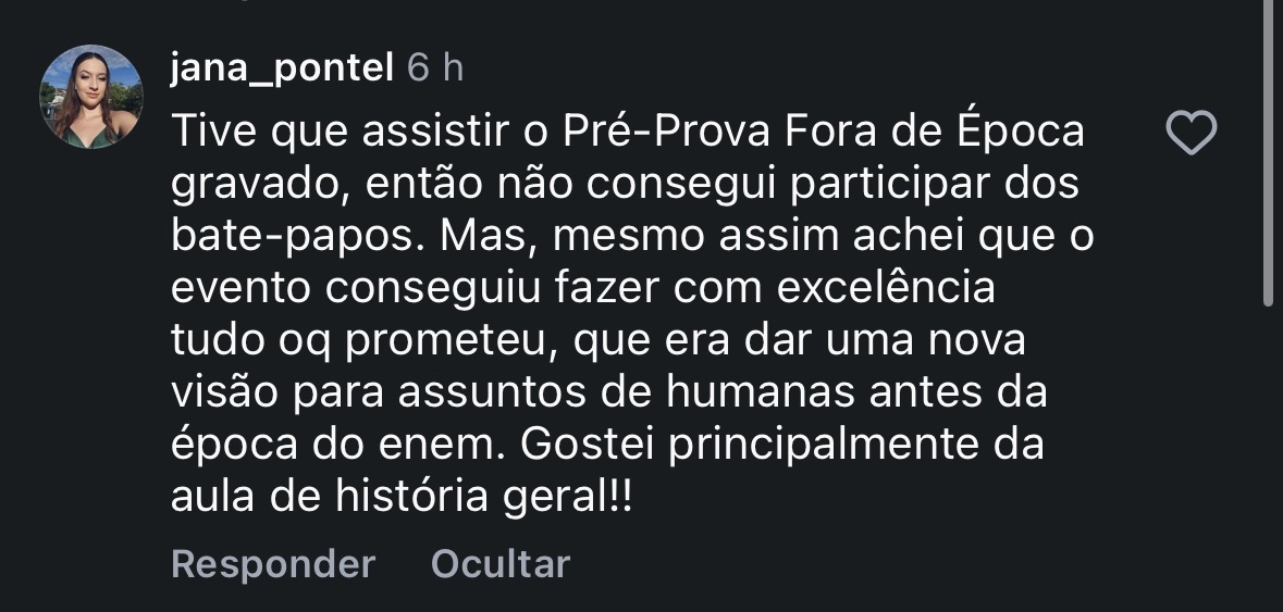 Depoimento de aluna sobre o Pré-Prova