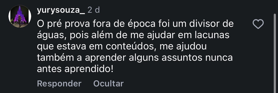 Depoimento de aluno sobre o Pré-Prova