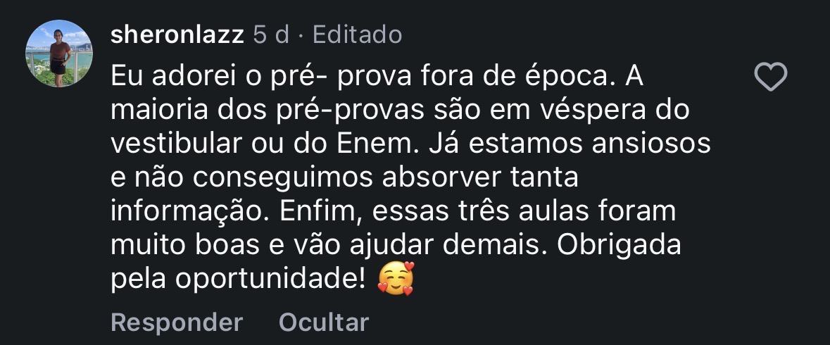 Depoimento de aluna sobre o Pré-Prova