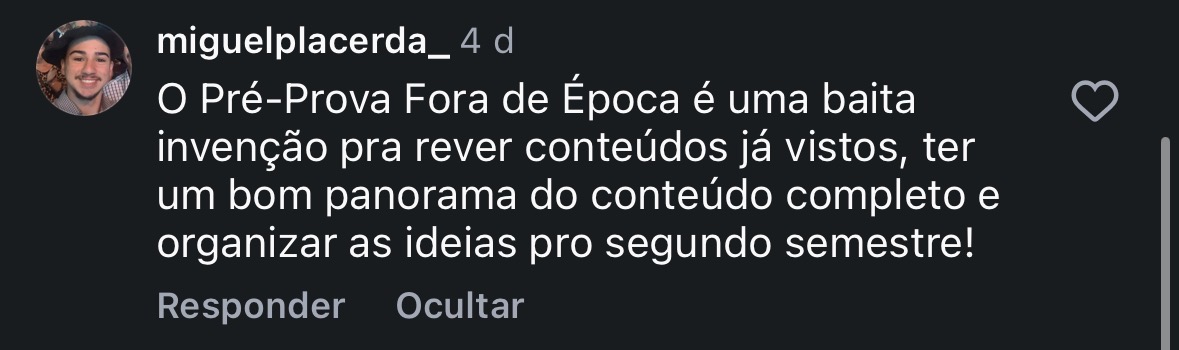 Depoimento de aluno sobre o Pré-Prova