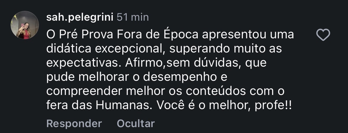 Depoimento de aluna sobre o Pré-Prova